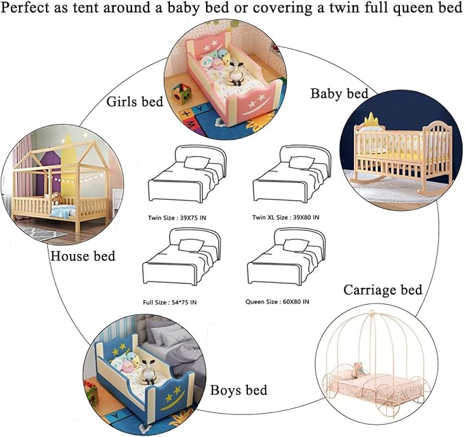 Bed Canopy for Girls with Star Lights,Princess Canopy Bed Curtains Mosquito Net with Gold Star for Girls Room Decor, Canopy for Bed Twin Single Full Queen Size Bed (Pink)