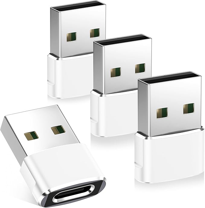 Basesailor USB to USB C Adapter 4Pack,Type C Female to USBA Male Charger Cable Converter for iPhone 17 16 15 14 13 Max Plus,Apple Watch 11 10,iPad Air 8,Airpods Pro 3,Samsung Galaxy S26 S25 A55 Ultra