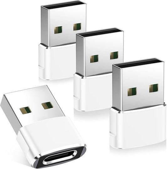 Basesailor USB to USB C Adapter 4Pack,Type C Female to USBA Male Charger Cable Converter for iPhone 17 16 15 14 13 Max Plus,Apple Watch 11 10,iPad Air 8,Airpods Pro 3,Samsung Galaxy S26 S25 A55 Ultra