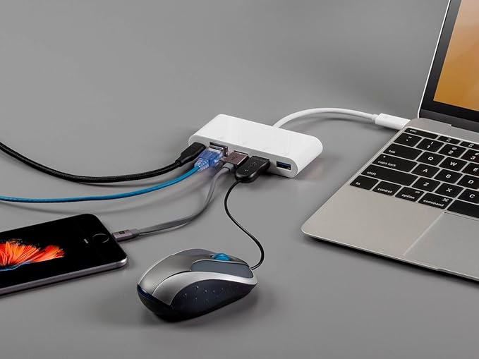 Monoprice USB-C Multiport Adapter - RJ45, USB-A and USB-C Ports, Mirror Display, Up To 1080p @ 60hz, White - Select Series