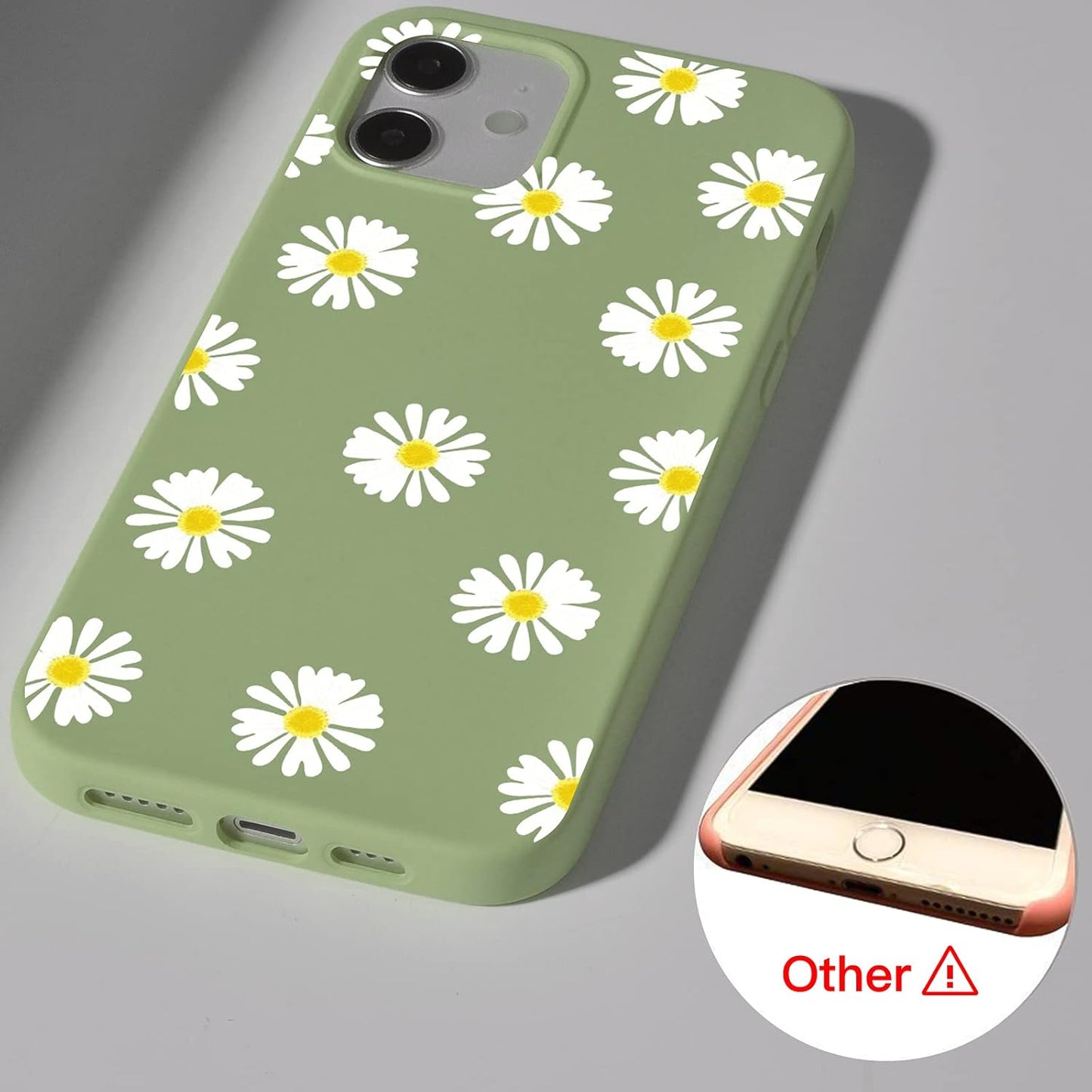 JOYLAND Mustard Green Daisy Flower Phone Case for iPhone 7/8/SE 2020, Soft Liquid Silicone with Microfiber Lining.