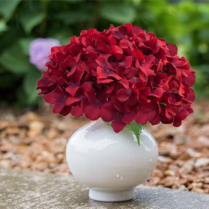 20 Pcs Dark Red Hydrangea Artificial Flowers Bulk, Faux Hydrangea Flowers Heads, Artificial Fake Silk Hydrangea Flowers with Stems, Red Flowers Artificial for Decoration Wedding Décor