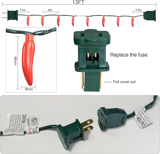 LIDORE Chili Pepper String Light Summer Kitchen Garden Patio Decoration Fairy Light Connectable Plug in UL Listed 35 Counts Red Chili 13FT