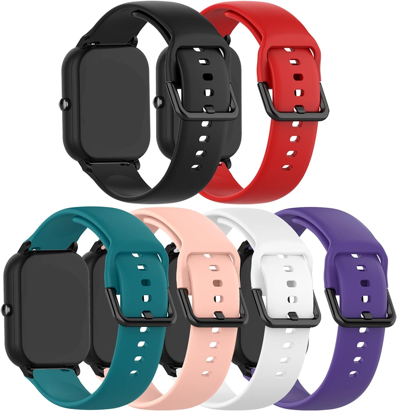 E ECSEM 6Pack Silicone Wrist Strap Replacement Bands for MOLOCY P32 Q23 Smart Watch for Women Men