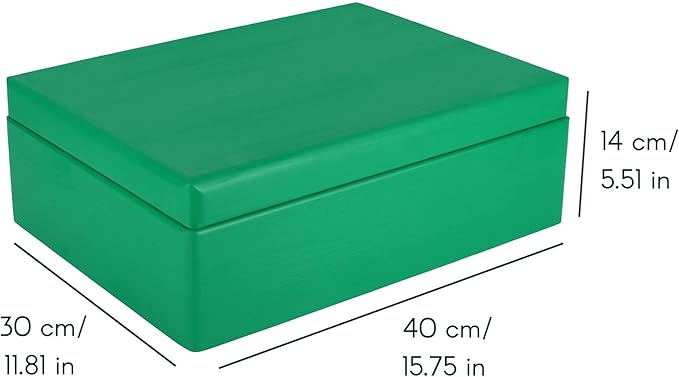 XL Green Wooden Box Storage with Hinged Lid | 15.8 x 11.8 x 5.5 inches (+-0.5) | Gift Box for Tool Dog Shoes Clothes Kitchen Storage Document | Wood Keepsake Chest