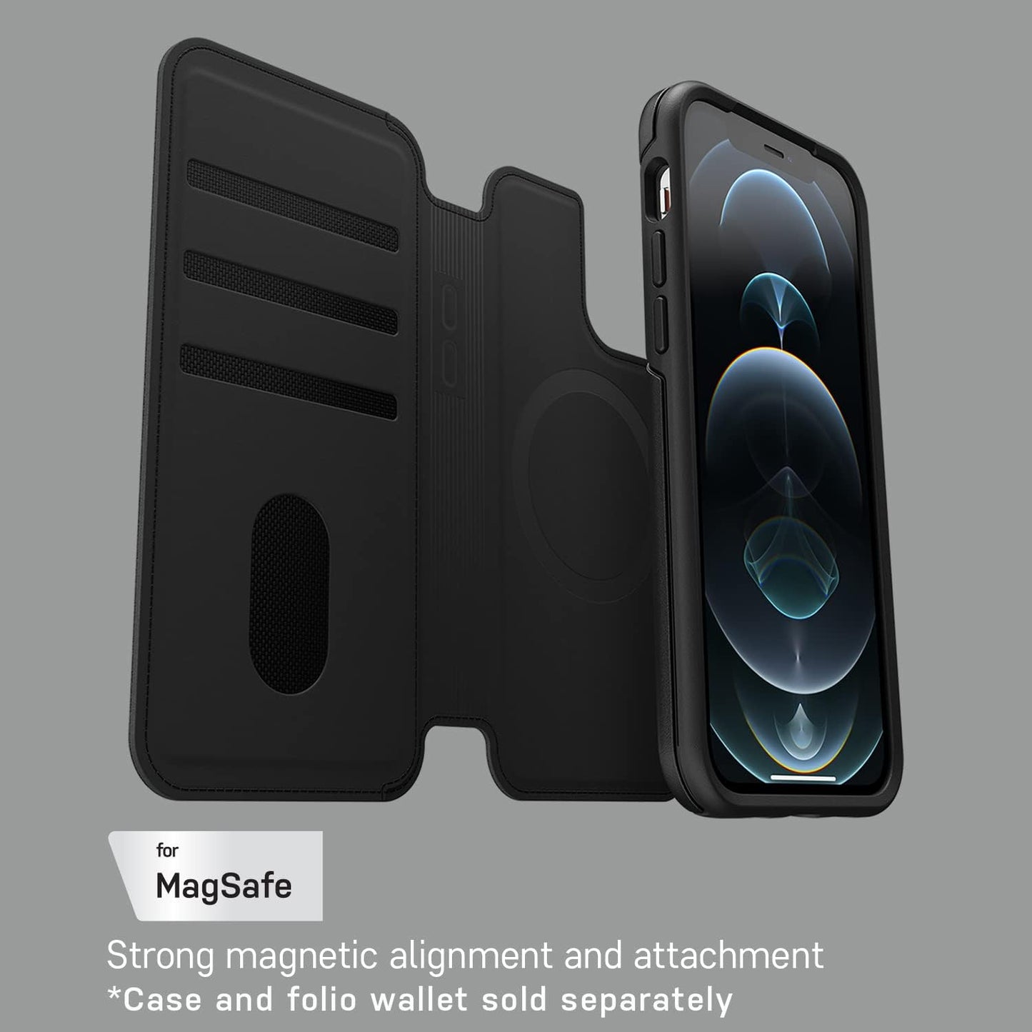 OtterBox Detachable Folio Wallet for MagSafe - iPhone 12 Pro Max & 13 Pro Max - SHADOW (Black) (Case Sold Separately)