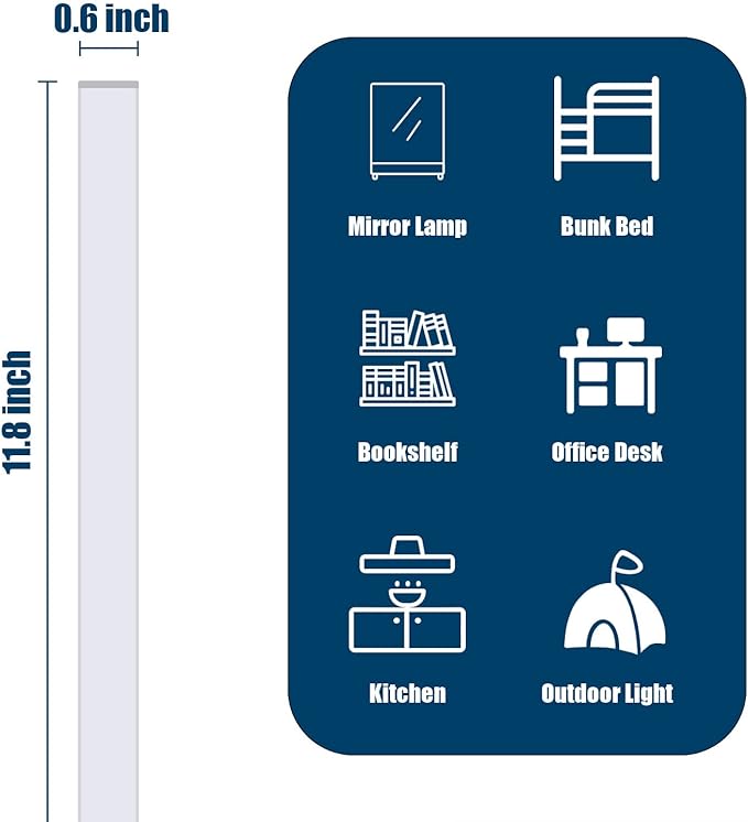 USB Powered Under Cabinet Lighting, 12" Tool-Free Mount Dimmable LED Strip for Pantry & Workspace