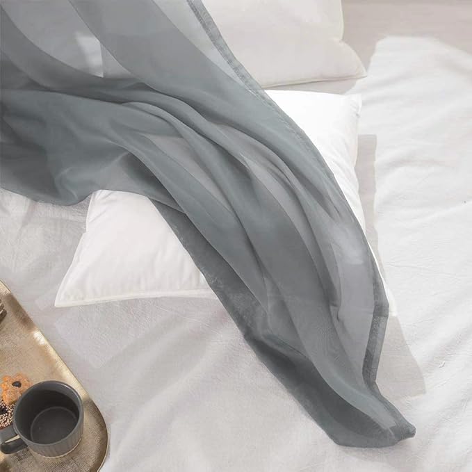 MIULEE Luxury Window Scarf Sheer Voile Elegant Topper Long Valance Solid Treatment Swags Drapes for Window Ceremony Wedding Canopy Bed 54" x 216" Dark Grey 1 Piece