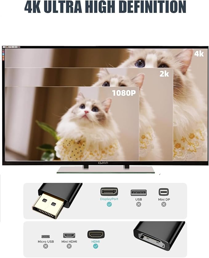 PANPEO 1-Pack DP to HDMI Adapter, 4K 60Hz DisplayPort to HDMI Cable Gold-Plated, Uni-Directional Passive Adapter Compatible with Laptop, PC, Desktop, Monitor, Projector, TV (GPU/AMD/NVIDIA)