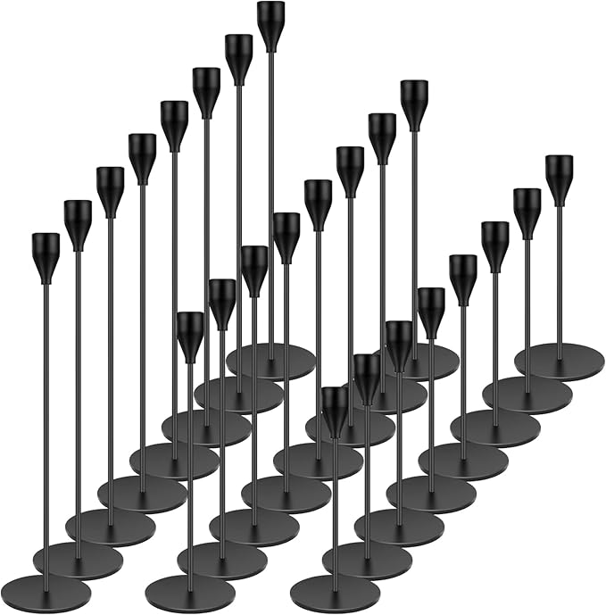 Black Candlestick Holder Set of 24 for Taper Candles, Decorative Candle Holders Bulk Candle Stick Holders Taper Candle Holders for Table Centerpiece Wedding Dinning Party Anniversary Home Decor
