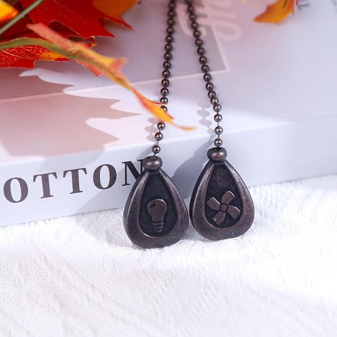 Bronze Ceiling Fan Pull Chain Set, Decorative Pull Chain Pendant Extension, 12 Inches Lighting & Fan Beaded Ball Fan Pull Chain Extender with Connector (2 Pack)