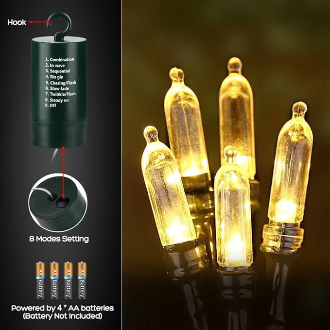 LYHOPE Battery Christmas Lights, 2Pack Total 66ft 200 LED Christmas Lights Waterproof 8 Modes Battery Operated String Light for Outdoor & Indoor, Xmas Tree, Wreaths, Holiday Decoration (Warm White)