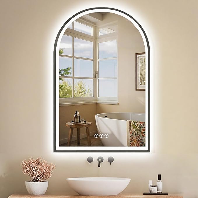 Arch Vanity Mirror with Lights, 24x36 Inch Led Mirror for Bathroom, Wall-Mounted Mirror with Anti-Fog, Memory Function, 3 Color Temperature, Dimmable Led Bathroom Mirror