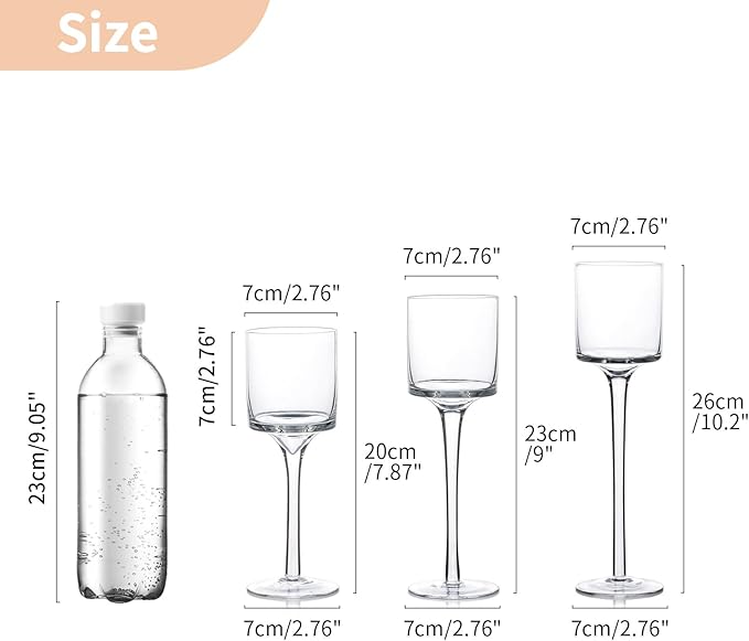 NUPTIO Glass Tealight Candle Holders: Set of 6 Tall Candle Stands for Dinner Table Centerpiece - Stemmed Candleholders for Pillar Floating Candles