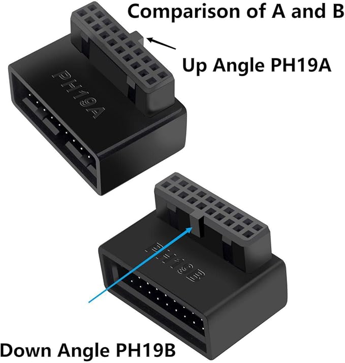 USB 3.0 90 Degree Motherboard Adapter 19 Pin/20 Pin Male to Female Extension Adapter L Turn Right Angle Socket for Desktop Motherboard (Down Angle PH19B)