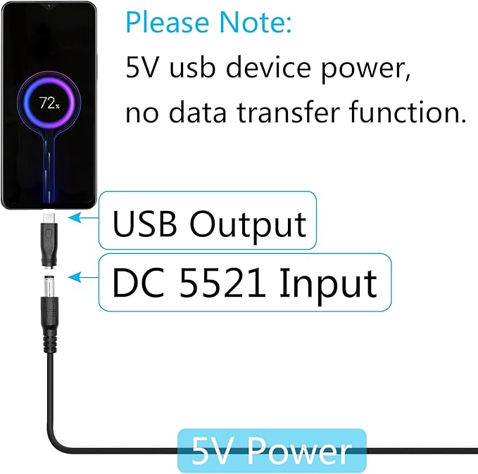 DC 5.5mm x 2.1mm to USB C Adapter, 5V DC 5521 Female to USB Type C Male Plug Convert Connector Power (4Pcs)