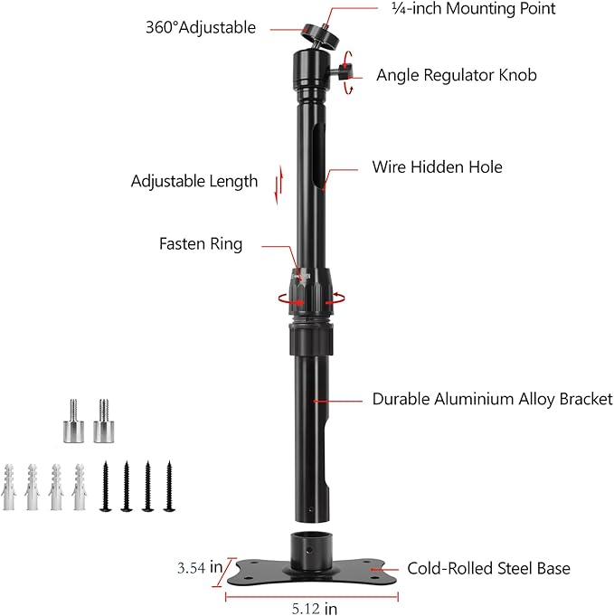Mini Projector Ceiling Wall Mount Adjustable Height 16.5 to 27.5 inches with 360°Rotatable 11 Lbs Load Small Projector Holder 1/4 inch Mounting Bracket Hanger Stand