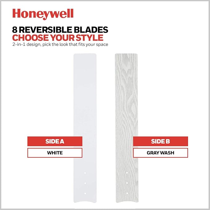 Honeywell Ceiling Fans Xerxes Modern 62 Inch Ceiling Fan with Light, Remote Control Fan, LED Indoor Fan with 8 Blades, White and Gray Wash Blade Finish Options, White (51628-01)