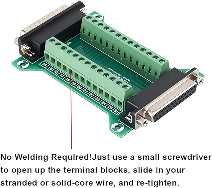 2PCS DB25 Male Female Connector in One Breakout Board, RS232 D-SUB Serial to 25-pin Port Adapter Module