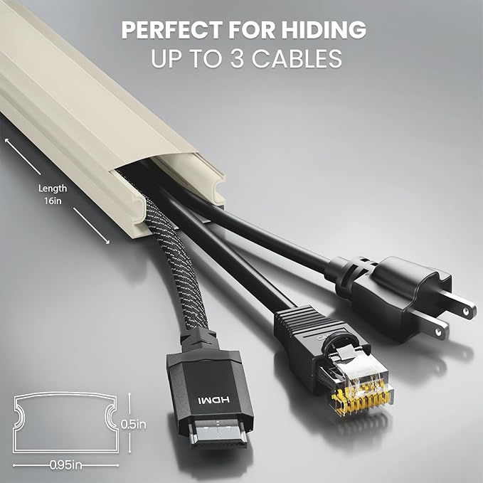 EVEO Cable Hider Wall 306” - Cable Raceway Cord Hider - Wire Covers for Cords on Wall, Cord Cover, Wall Cable Hider, Cable Concealer, Wire Hiders for TV on Wall - 20X (L16 W0.95 H0.5) - Medium | Beige