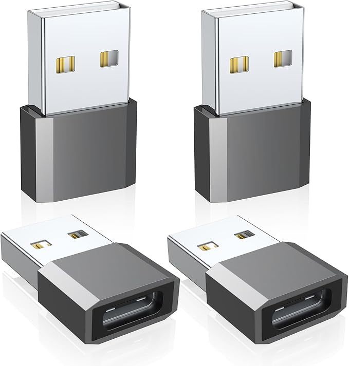 USB C to USB Male Adapter 4 Pack, Type C Charging Cord Connect USB A Charger for iPhone 17 16 15 14 13 12 11 Pro Max, iPad Air 4 Mini 6, Samsung Galaxy S25 S24 S23 S22 S21 S20 Ultra, Pixel 9