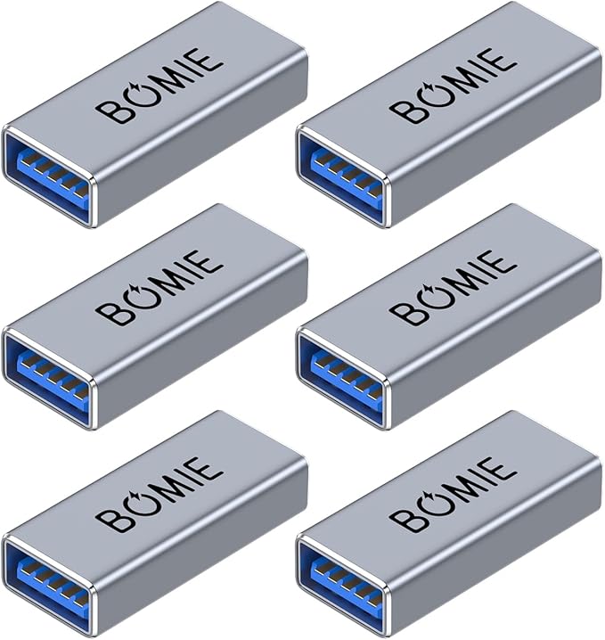 USB Female to Female Adapter 6 Pack,USB 3.0 Type A Female to Female Extension Adapter Connector,5Gbps Data Transfer and Charging for Connecting Extension Two USB-A Male Ends Cable Aluminum Shell Gray