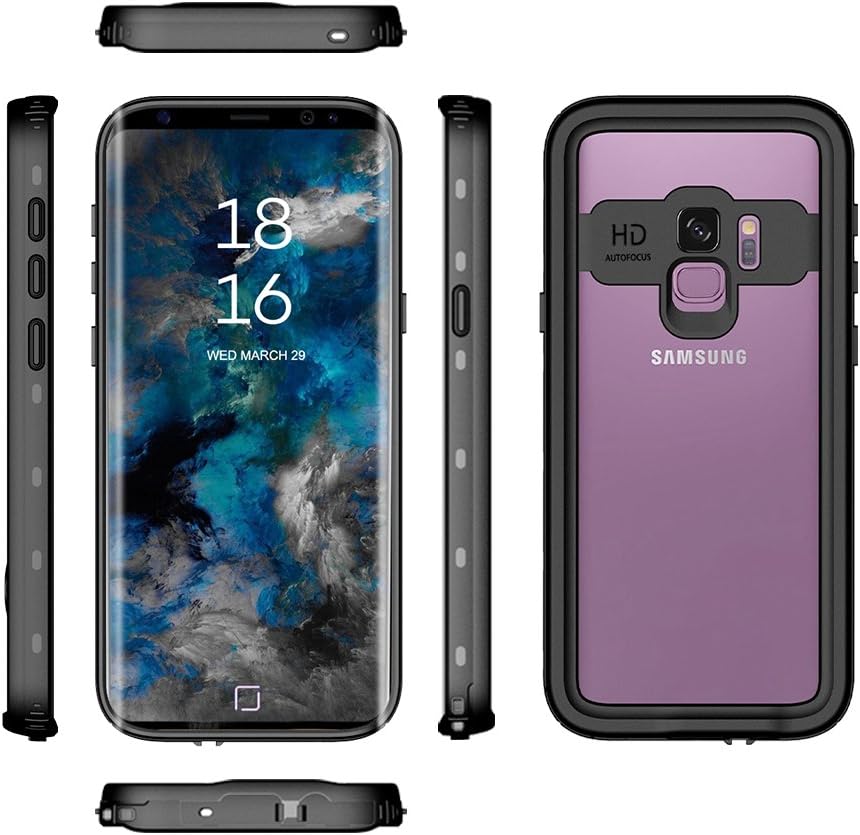 Galaxy S9+ Plus Waterproof Case with Built-in Screen Protector, Full Body Shockproof Rugged Case, Black