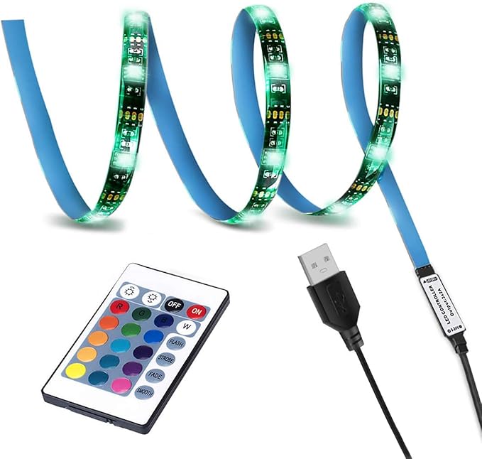 LED TV Backlight,SMY USB LED Strip Light,RGB Multi-Colour LED Light Strip Kit Waterproof IP65, 30LED with Wireless Remote Controller for TV/PC/Laptop Bias Lighting (3.28Ft)