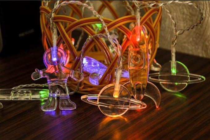 AceList 10 LED Children's Room LED String Light Astronaut Spaceship Rocket Pendants Holiday Party Lights Wall Window Nursery or Kids Room Decor Wedding Around The Garden Patio Christmas (Multicolour)