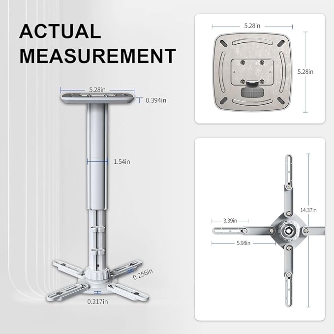 Jomard Projector Ceiling Mount, Heavy Duty Aluminum, Adjustable Height 10.05"-16.94", 360° Swivel 15° Tilt, Holds 15 Lbs, White