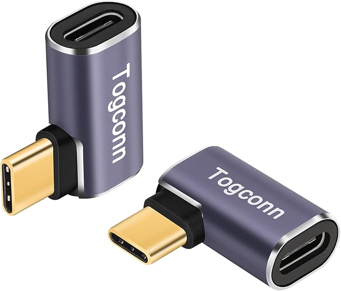 Flat 90 Degree Right Angle USB C Adapter (2 Pack), USB Type-C Male to Female Extender Connector, 40Gbps, 8K@60Hz Compatible with MacBook Pro/Air, iPhone 15/15 Pro Max, iPad Pro, Tablet, Phone, More