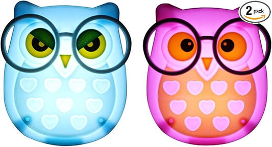 2 PCS Owl LED Plug in Night Light for Kids- Wall Lamp Take Good Care Children Sleep Light Sensor Auto Controlled Nightlights for Baby Nursing (Blue+Pink)
