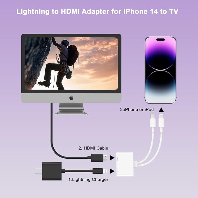[Apple MFi Certified] Lightning and USB-C to HDMI Adapter for iPhone to TV, 2 in 1 4K@60Hz Lightning Type C Digital AV HDMI Adapter Cord for iPhone 17 16 15 14 13 12 11 XS XR X to TV/Projector/Monitor