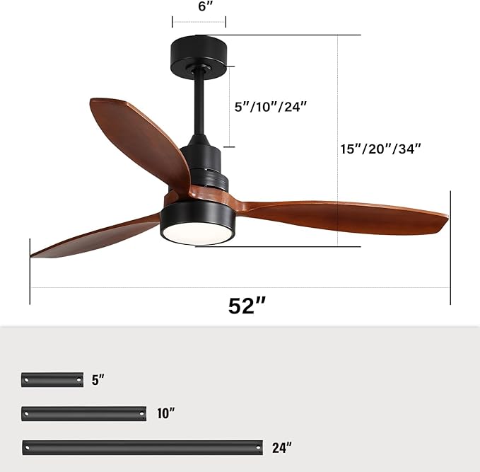 Sofucor Ceiling Fan with Lights, 52 Inch Mordern Wood Ceiling Fan with Remote for Indoor Farmhouse Bedroom Living Room Outdoor Patio Porch, Reversible DC Motor, Noiseless