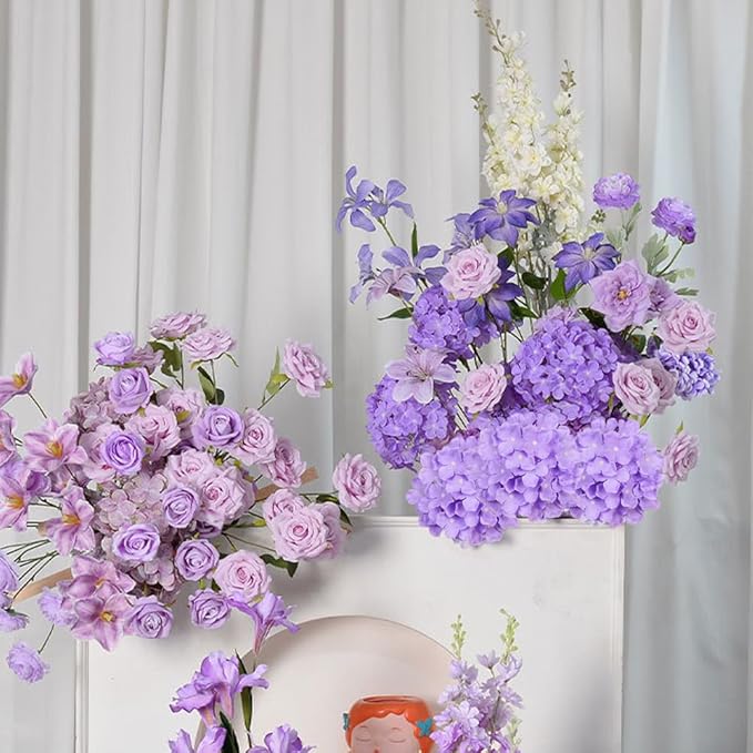 Artificial Flowers Silk Hydrangea Heads with Stems Fake Flowers for Wedding Home Party Shop Baby Shower Decor (Purple)