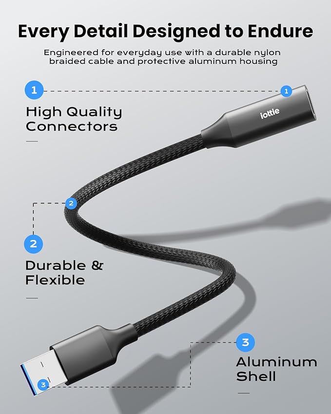 iOttie USB C to A Adapter Pack, A to C and C to A Adapter, 2 Pack of High-Speed Data Transfer Adapters with Fast Charging Support, OTG Support, and Nylon Braided Cable