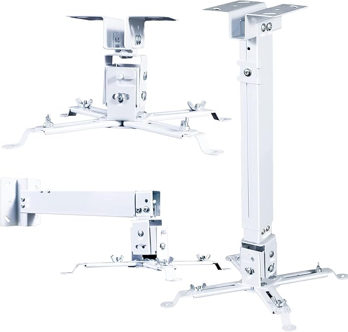 Projector Ceiling Wall Mount Adjustable Height from 11 to 13.7 Inches Bracket with Extendable Arms Low Profile Holder Hanger for Home Office Compatible with Epson Optoma Benq (White)