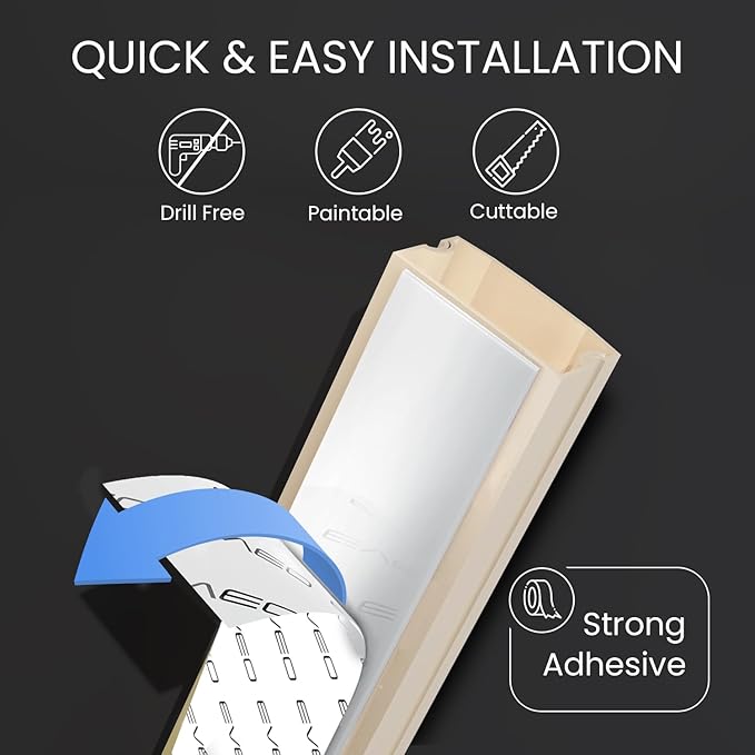EVEO Cable Hider Wall 306” - Cable Raceway Cord Hider - Wire Covers for Cords on Wall, Cord Cover, Wall Cable Hider, Cable Concealer, Wire Hiders for TV on Wall - 20X (L16 W0.95 H0.5) - Medium | Beige