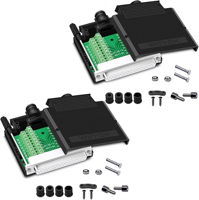 2PCS Thinner DB37 Solderless RS232 D-SUB Serial to 37-pin Port Terminal Female Adapter Connector Breakout Board with Case Long Bolts Tail Pipe