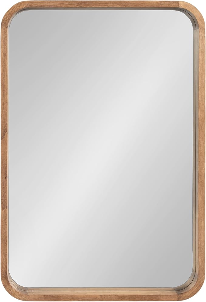 Kate and Laurel Hutton Modern Rounded Rectangle Wall Mirror, 24 x 36, Natural Rustic, Decorative Farmhouse Rectangular Wall Decor for Bathroom Mirror for Over Sink