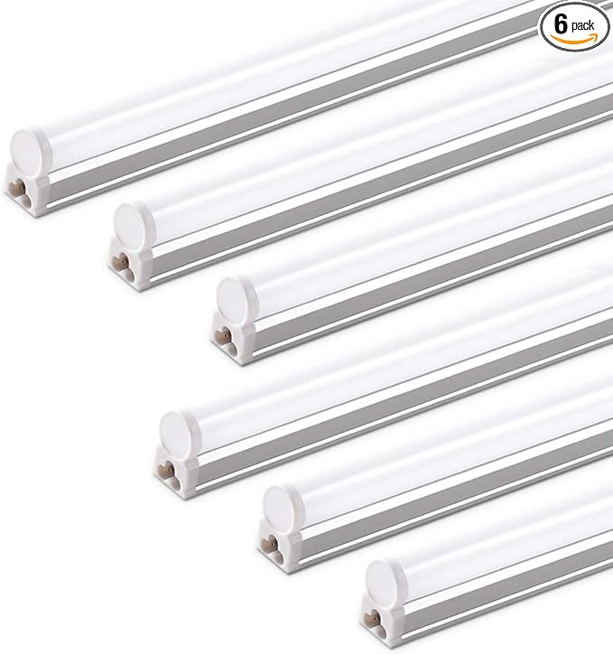 Barrina T5 LED Shop Light 2FT, 6500K (Super Bright White), Utility Shop Lights, Ceiling and Under Cabinet Light, ETL Listed, Corded Electric with Built-in ON/Off Switch, 6 Pack