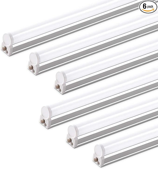 Barrina T5 LED Shop Light 2FT, 6500K (Super Bright White), Utility Shop Lights, Ceiling and Under Cabinet Light, ETL Listed, Corded Electric with Built-in ON/Off Switch, 6 Pack