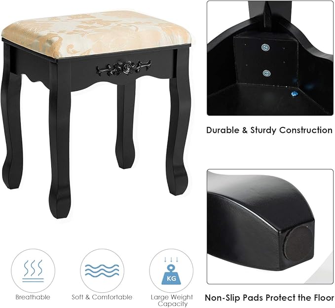 CHARMAID Vanity Table Set with Rotatable Oval Mirror, Bedroom Makeup Table with 5 Drawers for Women Girls, Dressing Table with Cushioned Stool (Black)