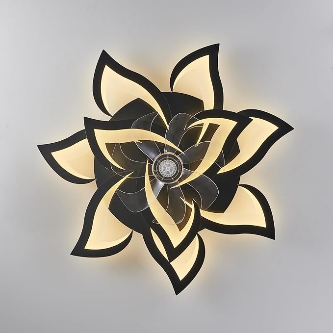 Modern Ceiling Fan with Lights Remote Control, 32" Black Ceiling Fan with Light, 6 Speeds 3 Light Color Low Profile Flush Mount Ceiling Fan for Kitchen Bedroom
