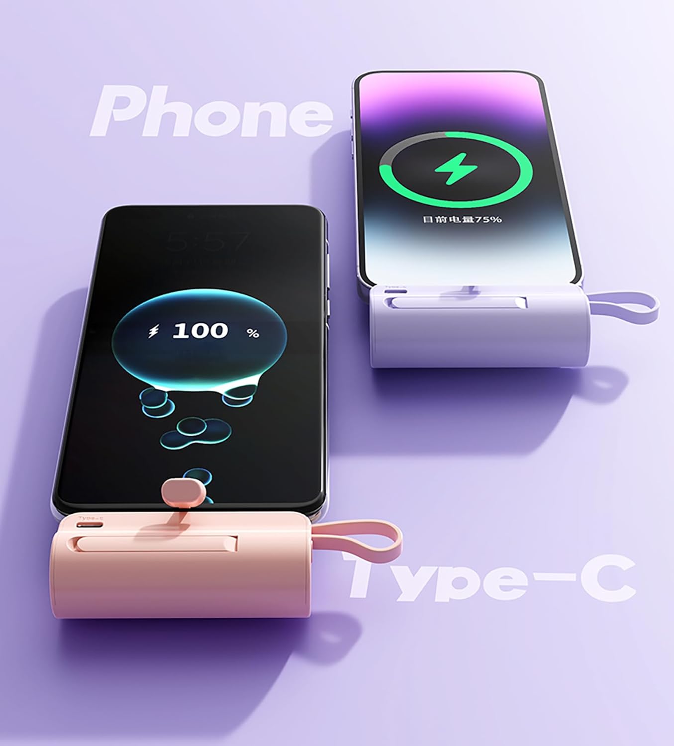 Mini Power Bank, Capsule Power Phone Charger 5500mAh, Portable Charger with Dual USB-C Ports for iPhone 15/15 Plus/15