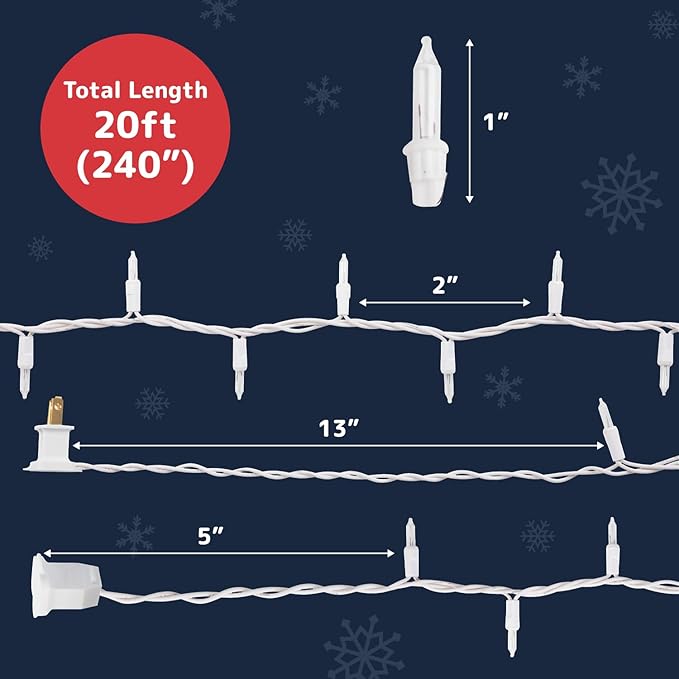 PREXTEX 100-Count Warm White Christmas Lights - 20 ft Clear StringLights on White Wire - Incandescent Xmas TreeLights for Indoor and Outdoor Decorations