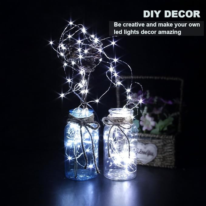 CYLAPEX 6 Pack Cool White Fairy String Lights Battery Operated Fairy Lights Firefly Lights LED Starry String Lights 3.3ft 20 LEDs Silvery Copper Wire for Christmas DIY Decoration Costume Wedding Party