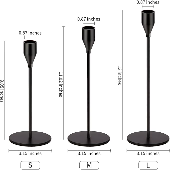 Matte Black Candle Holders Black Candlestick Holders Metal Candle Holder for Wedding, Dinning, Party, Fits 3/4 inch Thick Candle&Led Candles (Set of 6 Pcs)
