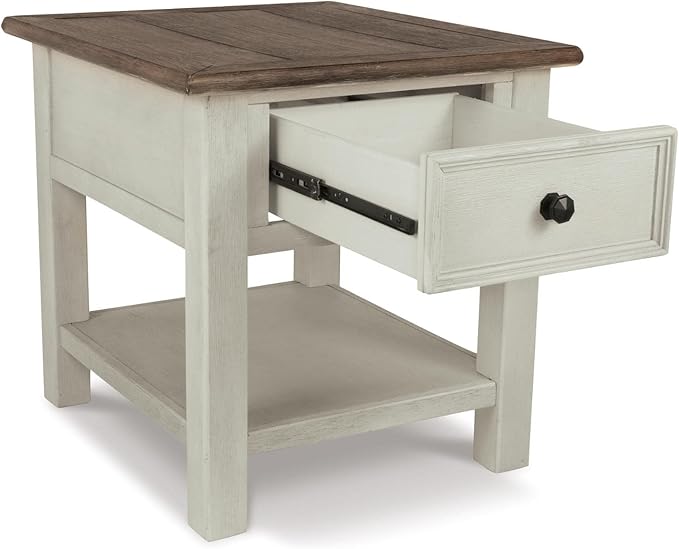 Signature Design by Ashley Bolanburg Farmhouse Chair Side End Table with Outlets and USB Ports, Antique Cream & Brown