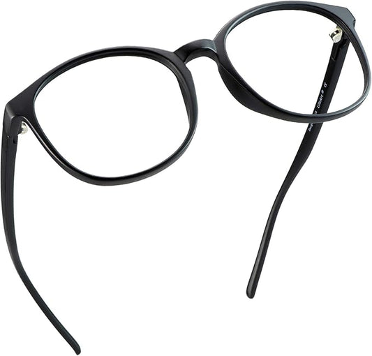LifeArt Round Blue Light Blocking Glasses, Computer Glasses, Gaming Glasses, TV Glasses for Women Men (Black, No Magnification)